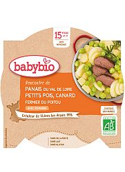 BABYBIO Paštrnák s hráškom a farmárskou kačicou (260 g) - mäsovo-zeleninový príkrm