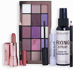 Makeup Revolution London Get The Look Smokey Icon darčekový set paletka očných tieňov Reloaded Eyeshadow Palette 16,5 g + fixačný sprej Glow Fix Illuminating Fixing Spray 30 ml + ceruzka na oči Kohl E