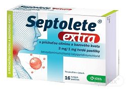 Septolete extra s príchuťou citrónu a bazového kvetu 3 mg/1 mg tvrdé pastilky pas.ord.16 x 3 mg/1 mg